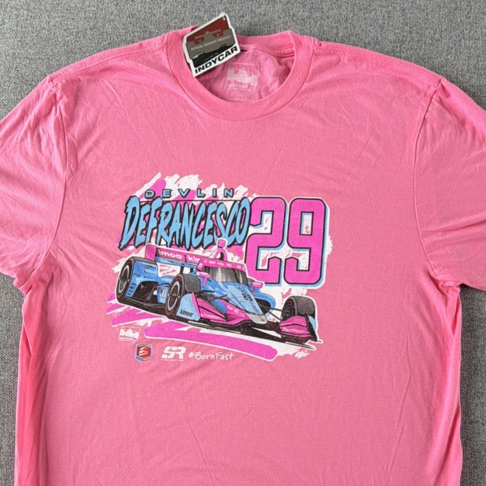 IndyCar Devlin DeFrancesco Graphic Neon Pink Racing Shirt L